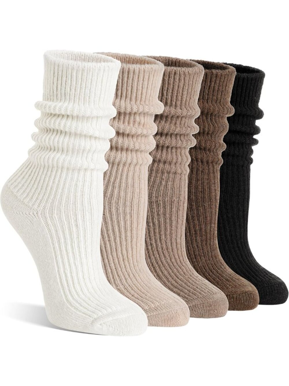 Cozy Merino Wool Slouch Boot Socks - Warm Winter Thermal Knit - 5 Pairs